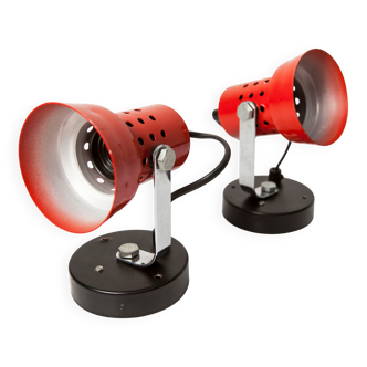 Pair of 1970s red and black wall lights
