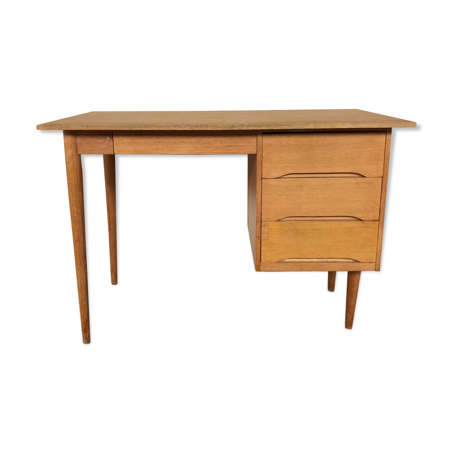Bureau en chêne clair pieds fuseaux 1950/1960