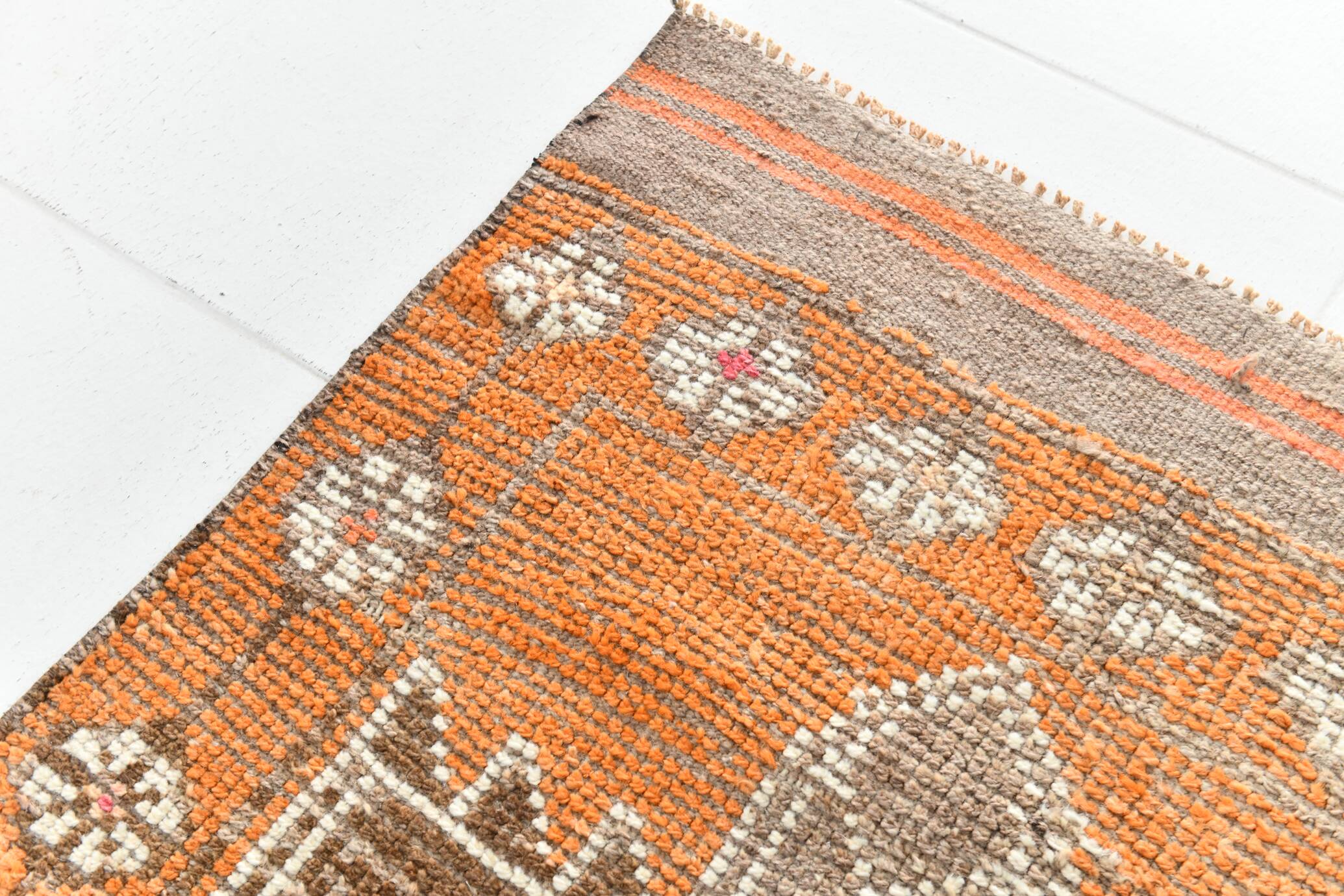 3x14 Long Hallway Runner Rug, Soft Orange Bohemian Wool Runner, 81x429Cm