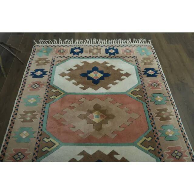1970s Vintage Turkish Handmade Wool & Cotton Pink Area Rug 165x219