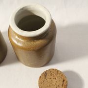 Set of 2 vintage mustard pots in brown glazed stoneware