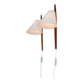 Mid-century modern Swedish wall sconces in teak by Uno & Östen Kristiansson for Luxus, 1975, set of 2