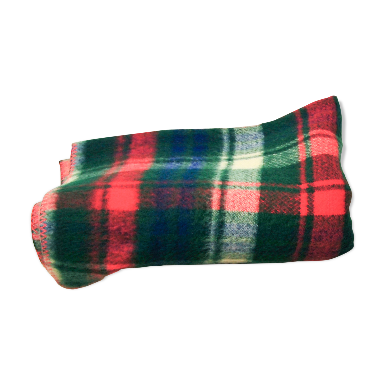 Green checkered vintage wool blanket aabe