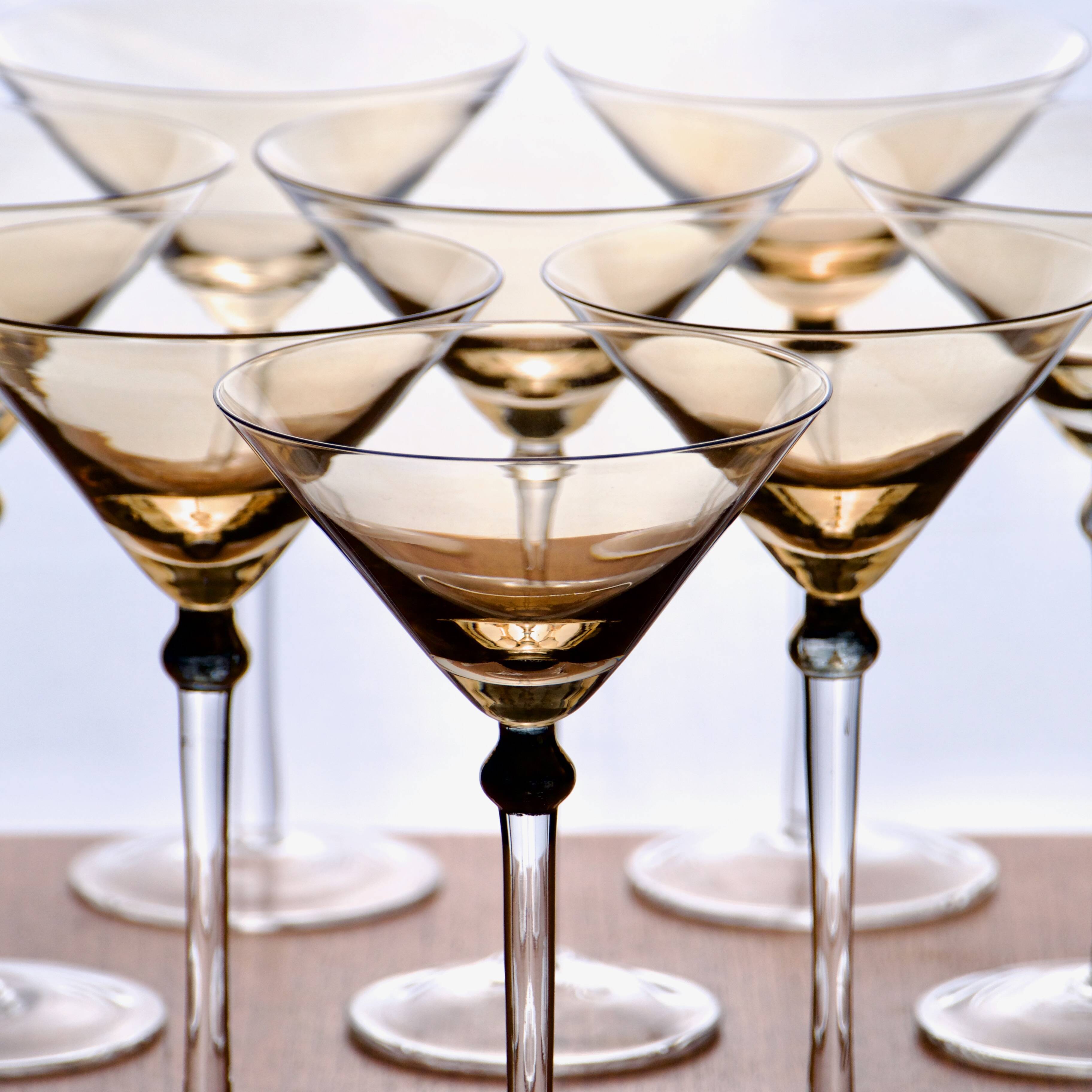 10 Vintage 1970s Amber Large Cocktail Glasses