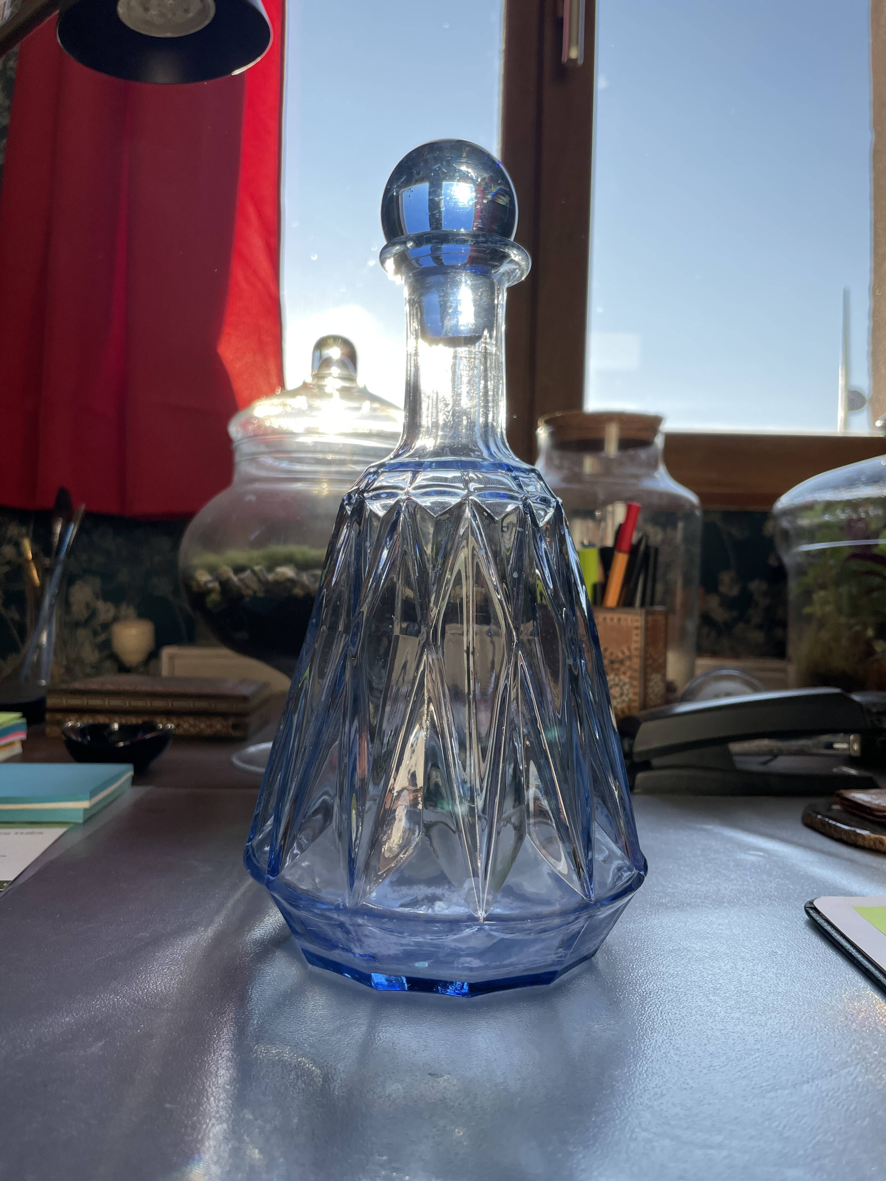 Blue glass carafe