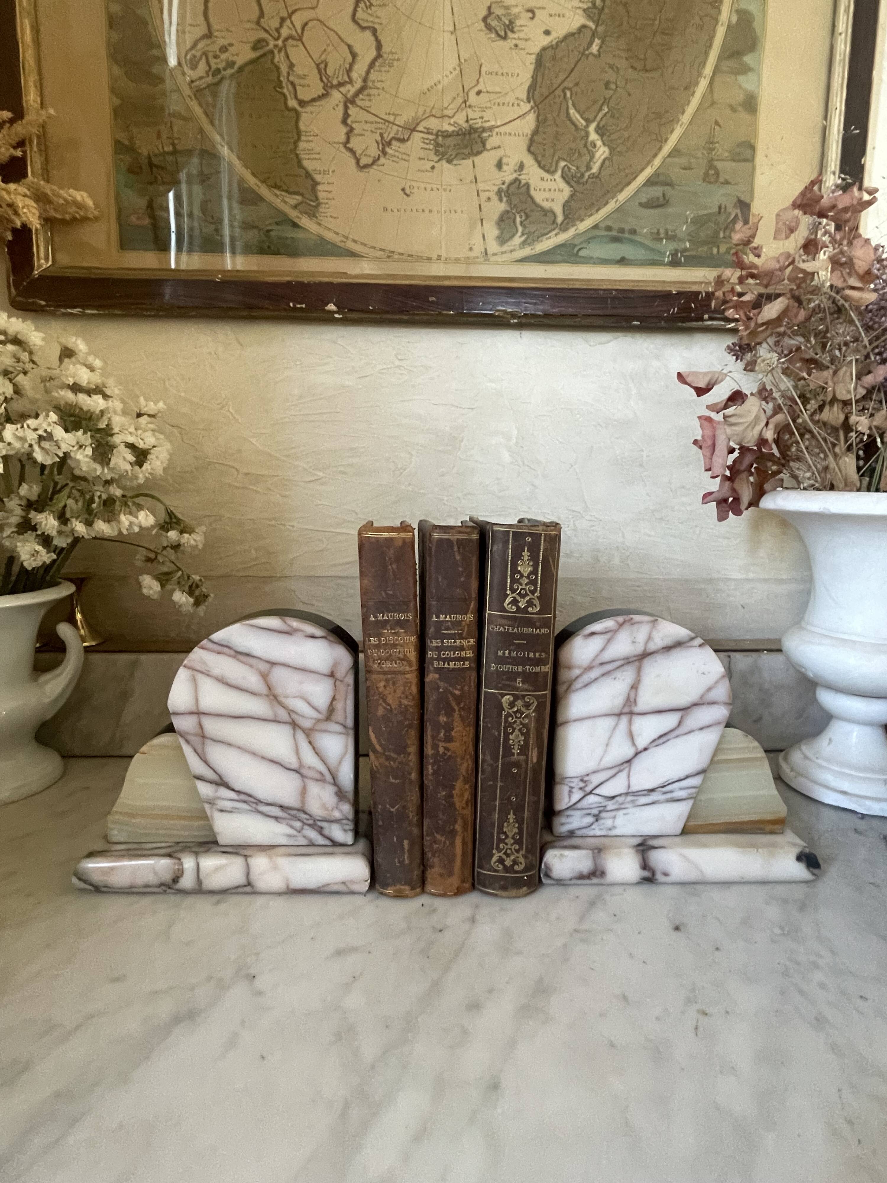 Vintage pair of marble and onyx Art Deco bookends.