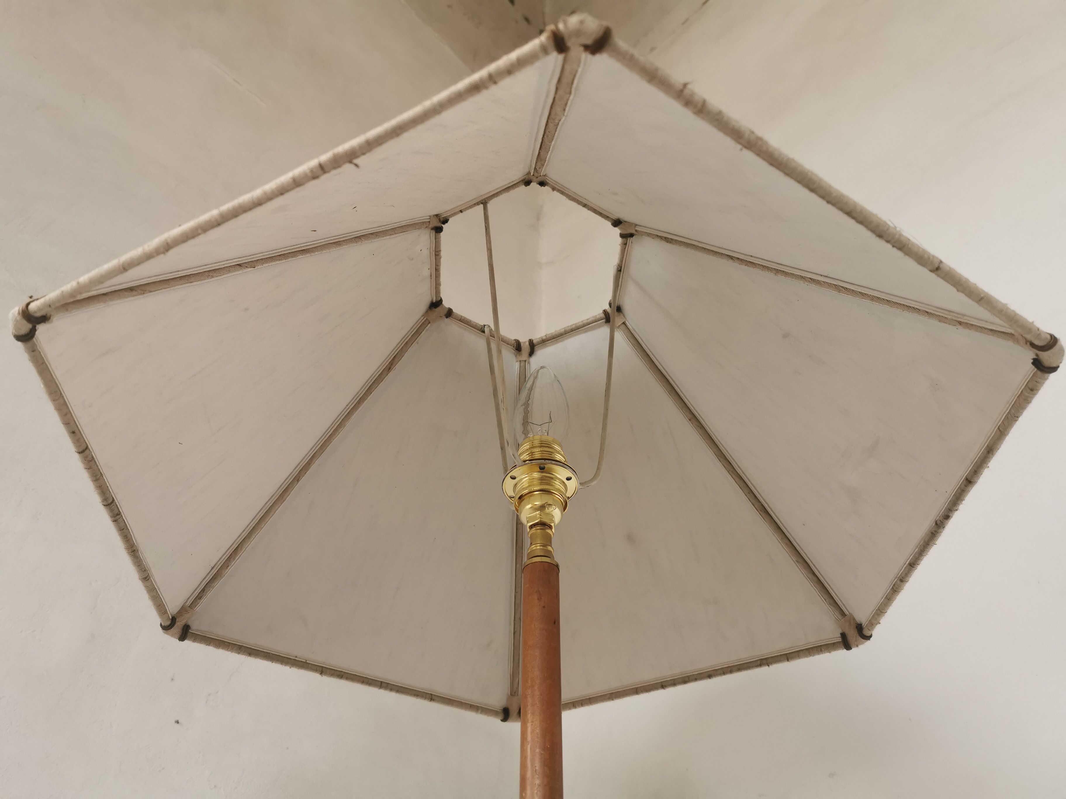 Scandinavian floor lamp 1960, wood and brass