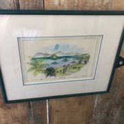 Watercolor painting nadine martinique the three islets + wood frame #a223