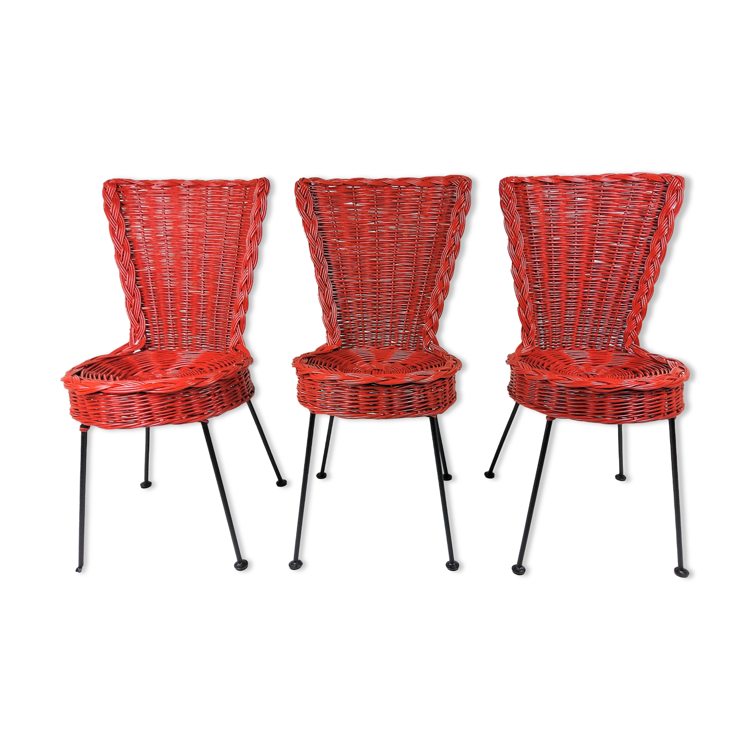3 rattan and metal chairs 1950