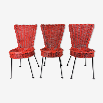 3 rattan and metal chairs 1950
