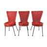 3 chaises en rotin et métal 1950