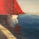 Marine, "Red Sail" technique with knife on panel signed Riccy.