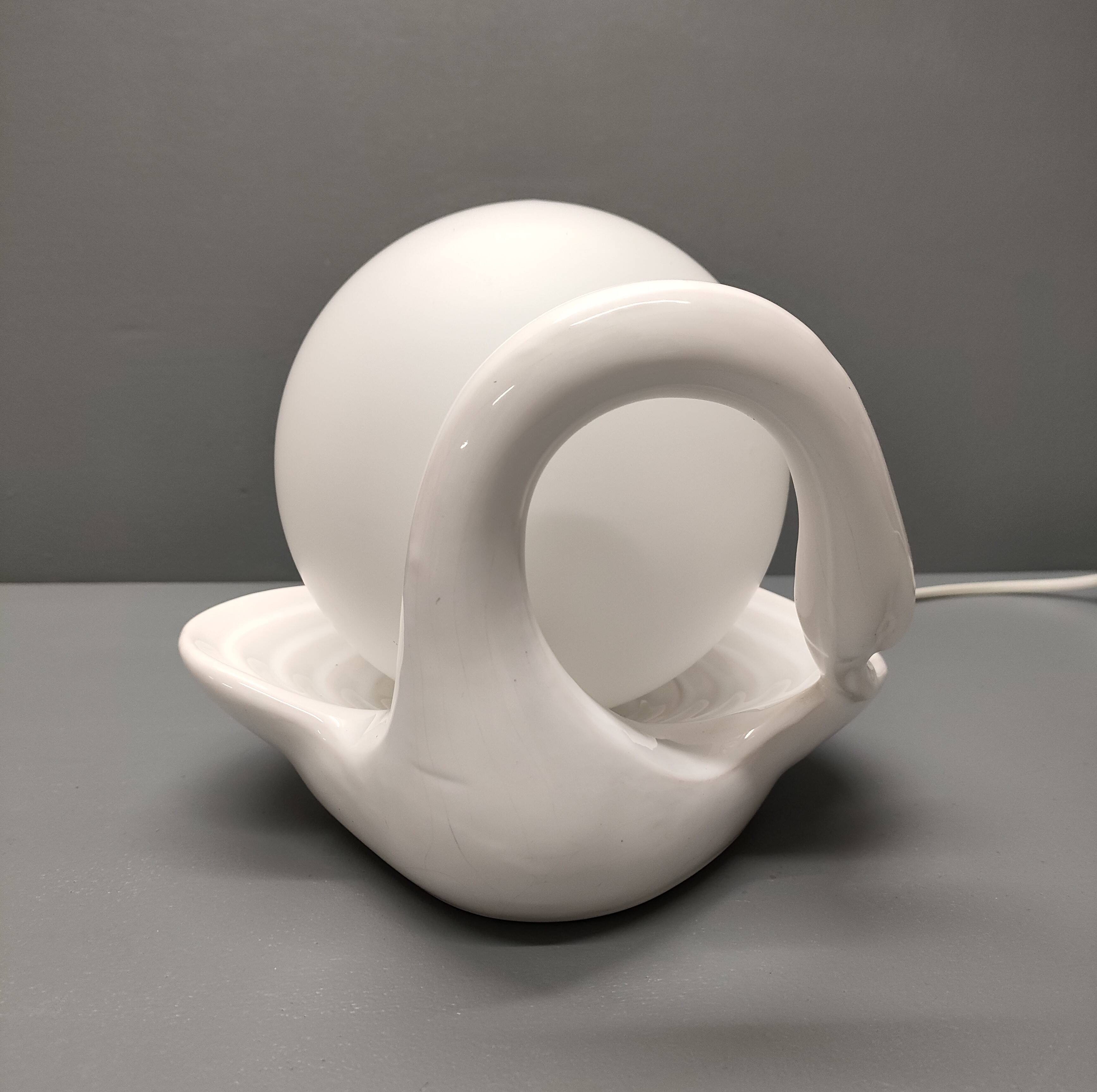 Ceramic swan lamp - Delfts Wit - 70s/80s - Netherlands