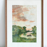 Watercolor under glass framed 1953 signed