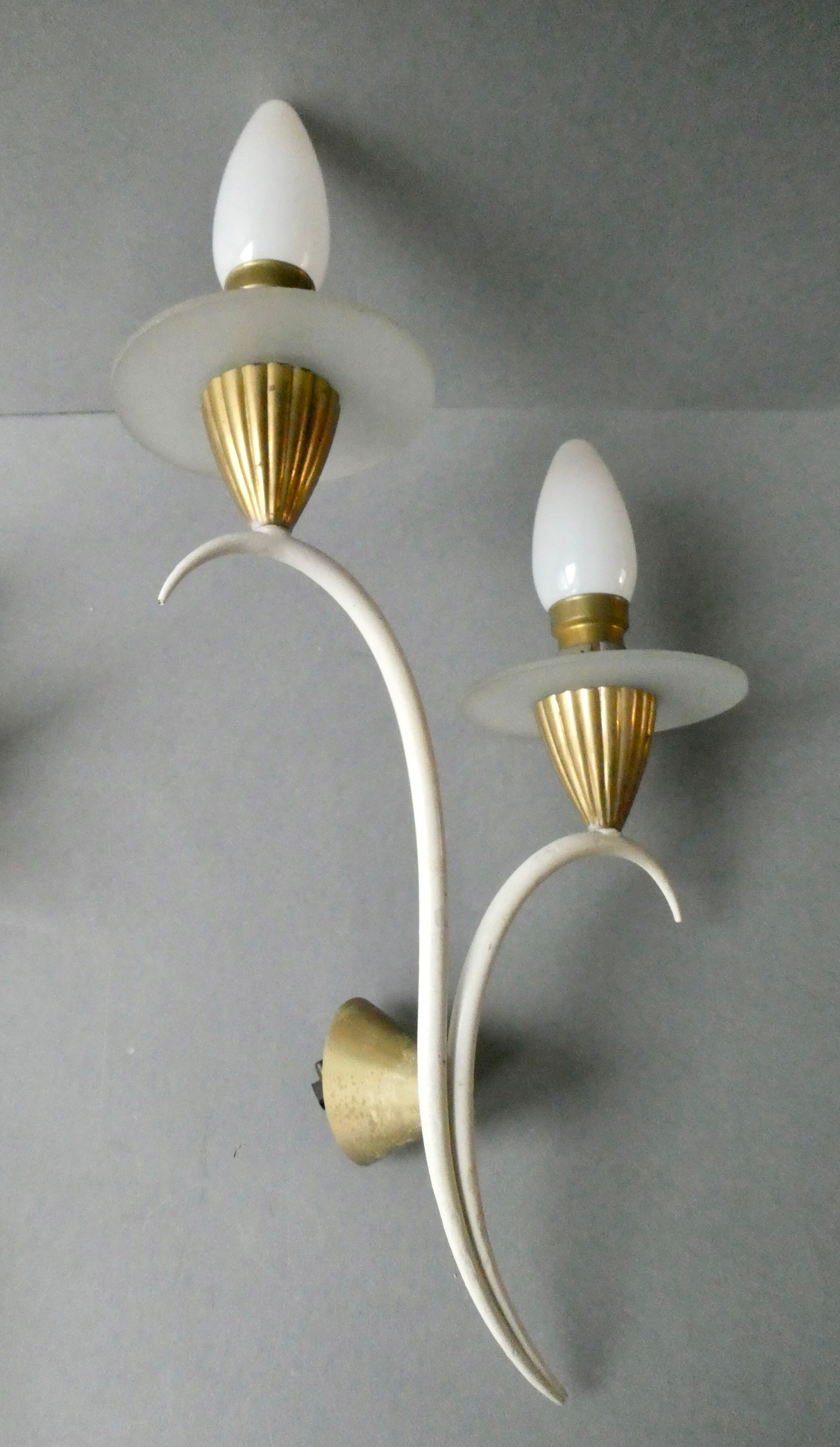 Pair of metal and glass sconces, 50s