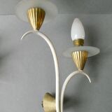 Pair of metal and glass sconces, 50s