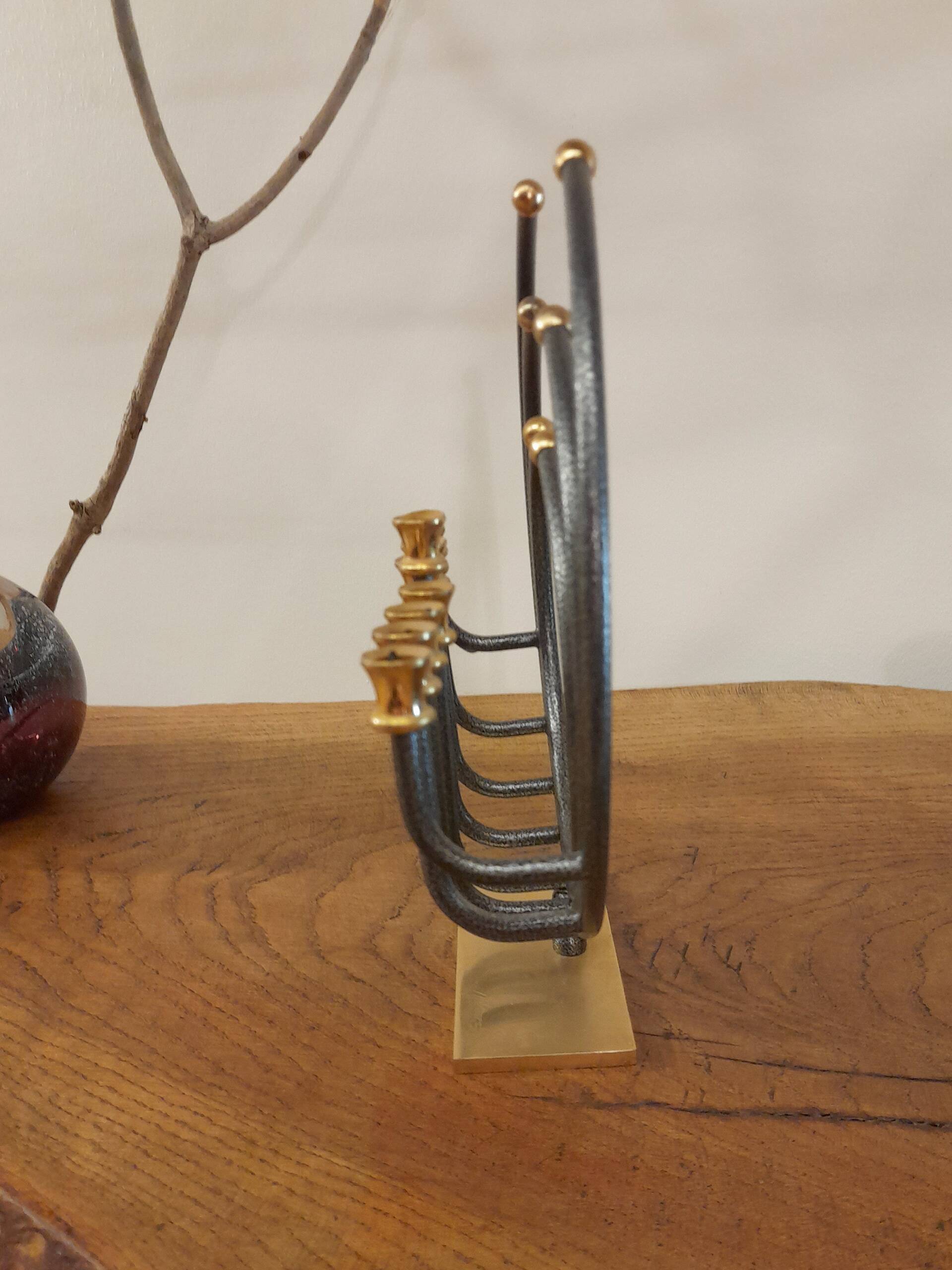Menorah Hanoukia gold and silver plated, made in Israel by Karshi, 1970