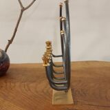 Menorah Hanoukia gold and silver plated, made in Israel by Karshi, 1970