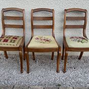 Set of three Louis XV chairs in solid walnut with petit point upholstery from the 19th century.