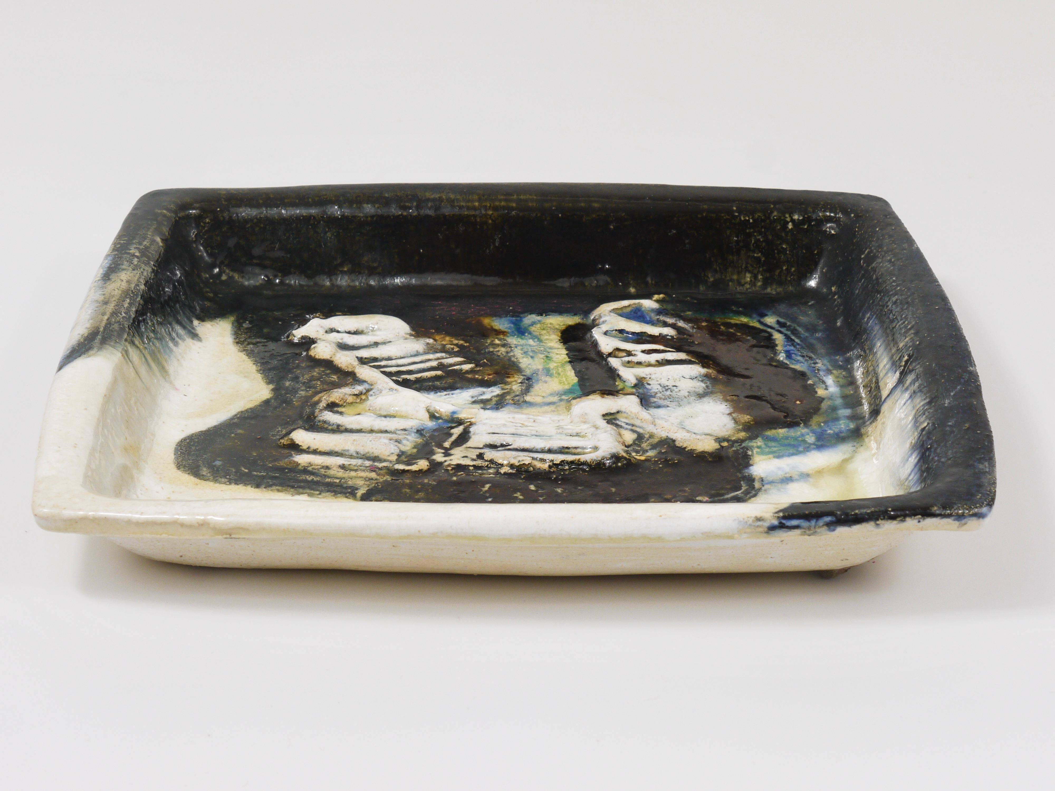 Two large abstract stoneware bowls/plates by Jeppe Hagedorn-Olsen, Denmark, 1970s.