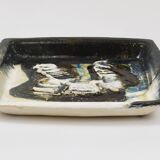 Two large abstract stoneware bowls/plates by Jeppe Hagedorn-Olsen, Denmark, 1970s.