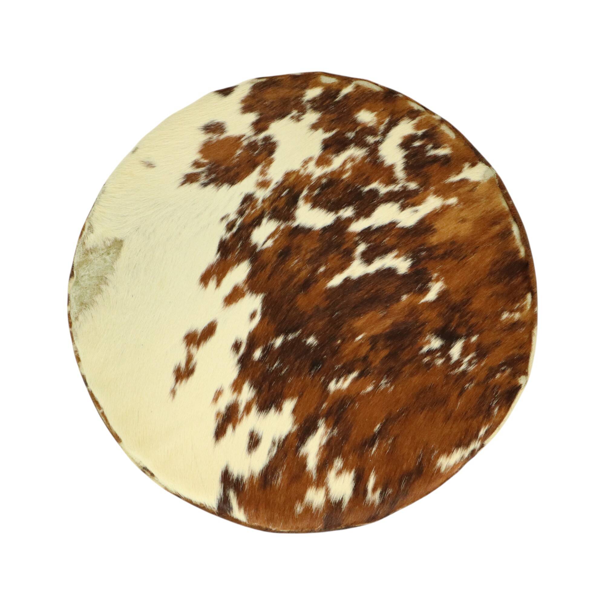 Round Vintage Pouf Cowhide Leather Sixties 47cm