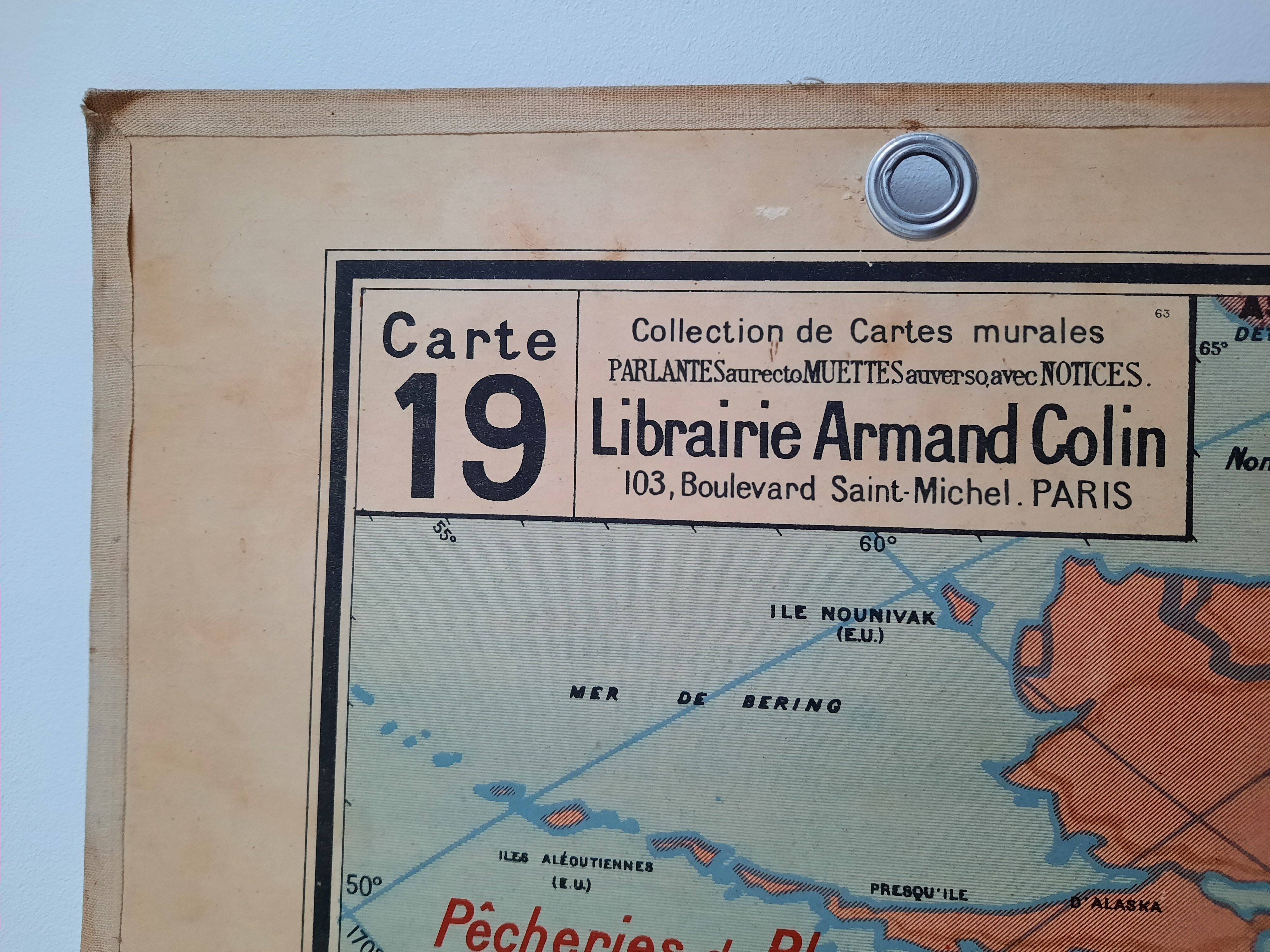 Carte scolaire ancienne de l.'Amérique du Nord, Vidal-Lablache U.S.A. cartonnée