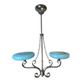 Lustre Art Déco en verre opalin bleu