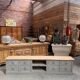 Old workshop furniture transformed into a TV unit.