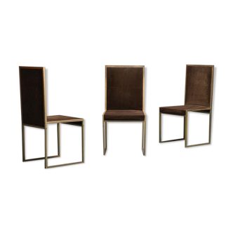 Set 3 chaises métal tissu doré 70