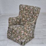 1970s, Danish armchair, reupholstered, flowers furniture fabric.