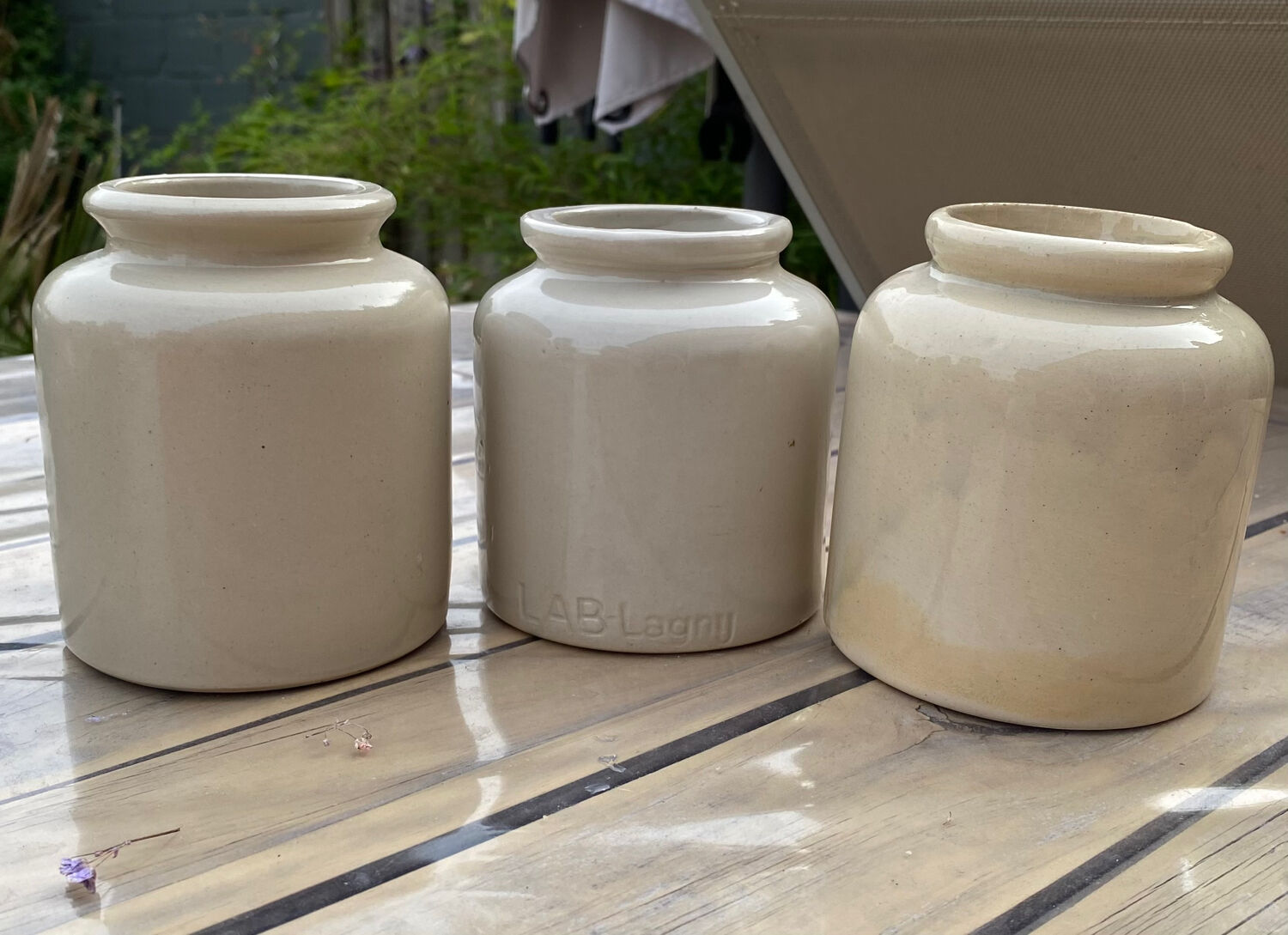 Trio glazed stoneware pots