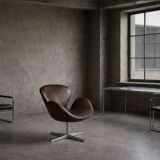 Vintage Mid-Century Modern Danish Brown Leather Swan Chair by Arne Jacobsen