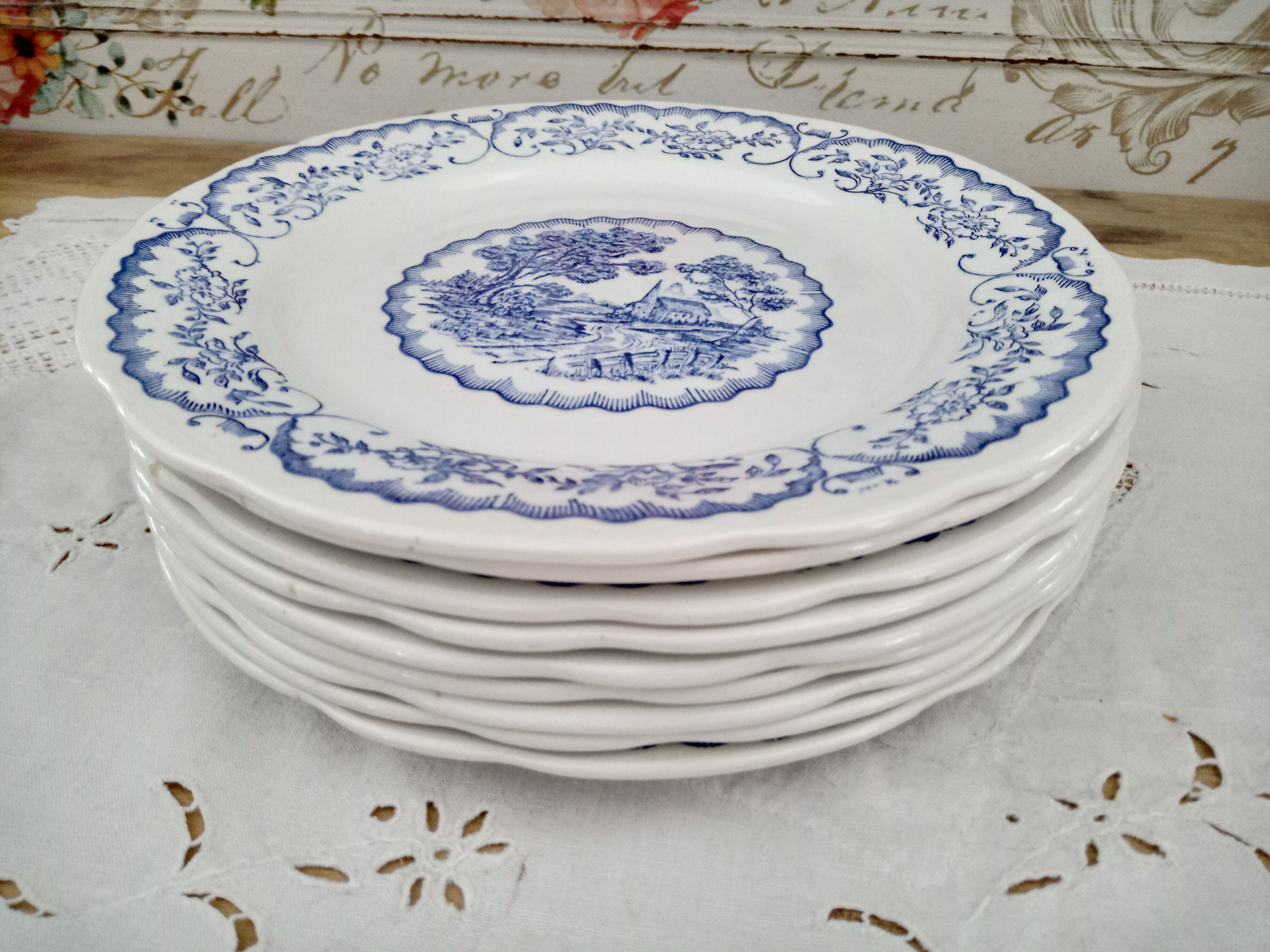 Lot de 9 assiettes plates Digoin Sarreguemines modèle Bernadette