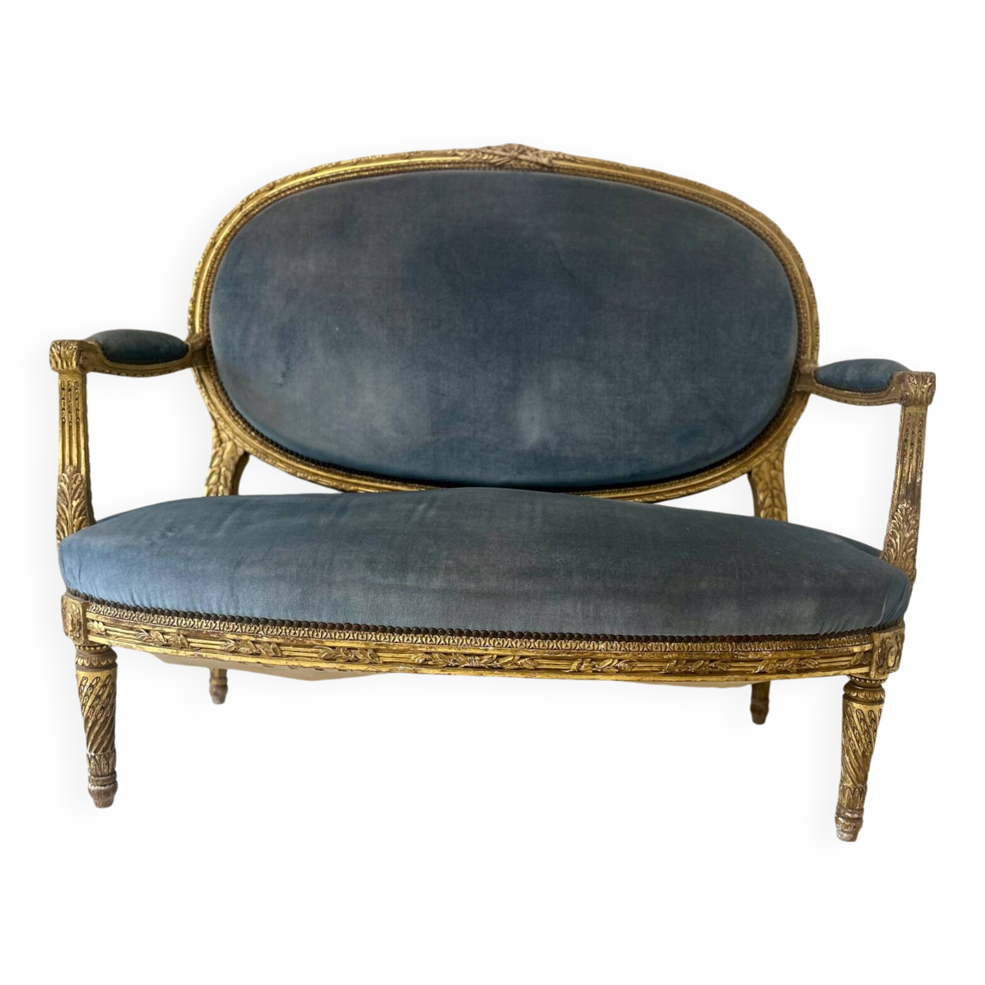 Banquette en bois doré sculpté et mouluré de style Louis XVI Époque XIX eme siècle