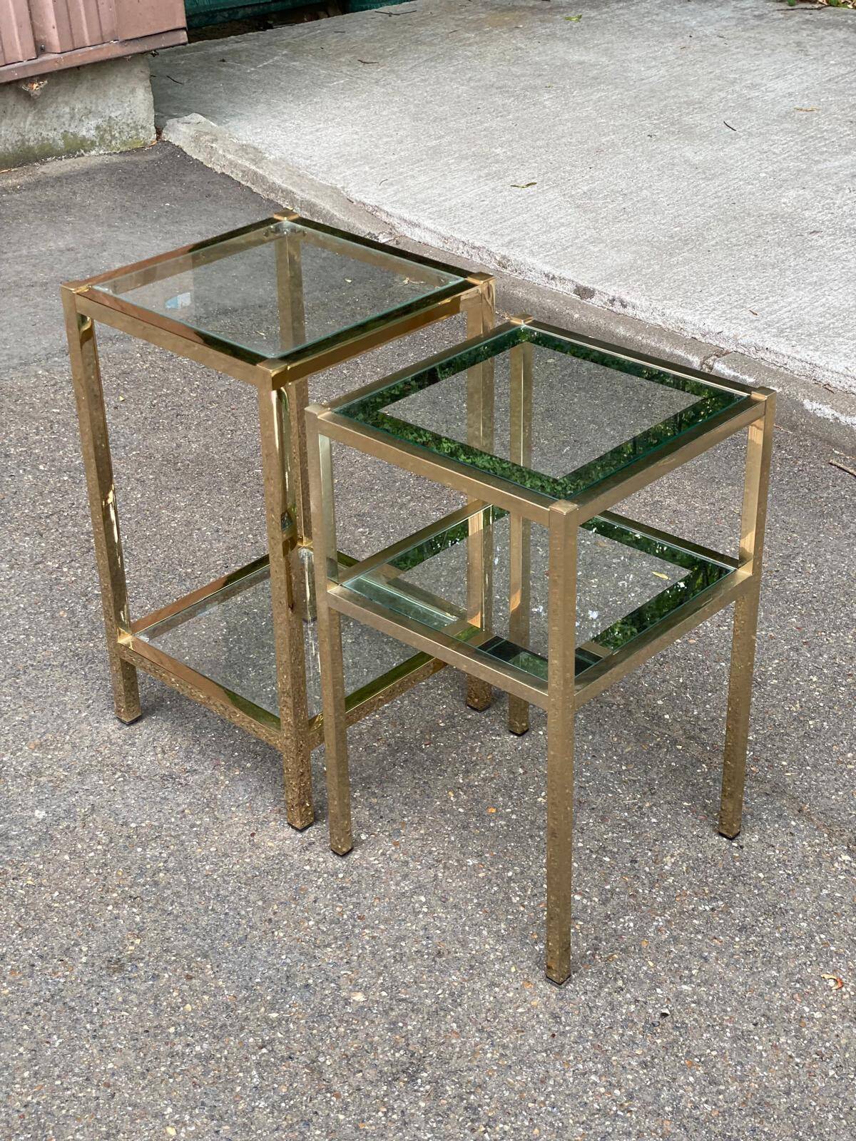 2 bedside tables, end tables in brass and transparent glass Maison Ja