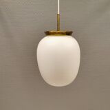 Old hanging lamp in milky white opal glass and brass top/suspension. Danish design 1930s