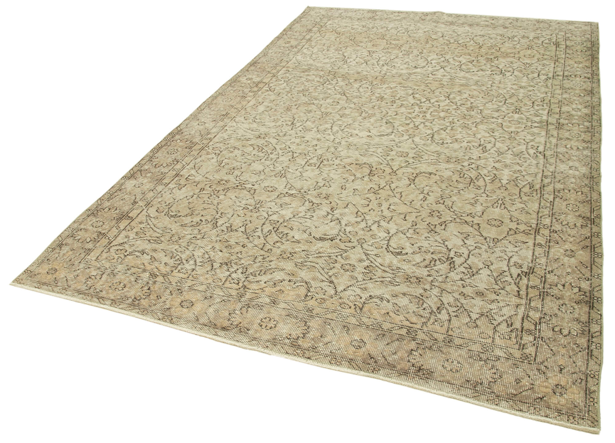 Handwoven vintage anatolian beige carpet 188 cm x 296 cm