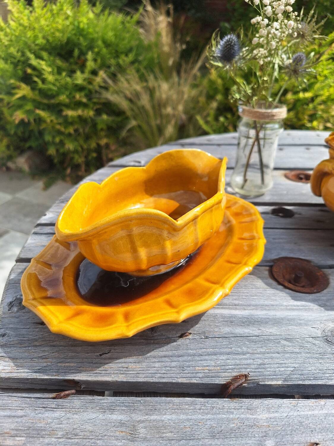 Ceramic soup tureen and sauceboat set