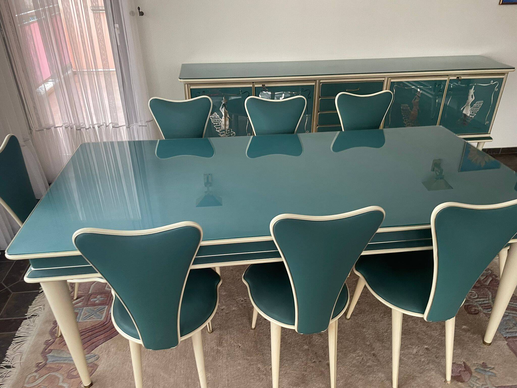 Salle à manger Umberto Mascagni — Table et 8 chaises, Italie, années 1950