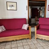 Salon canape 2 places style chalet et son fauteuil, collection jacques lele