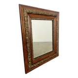 Old mirror in oak and gilded wood early 20th century beveled glass