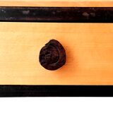 Brutalist hairdresser in wood and wrought iron