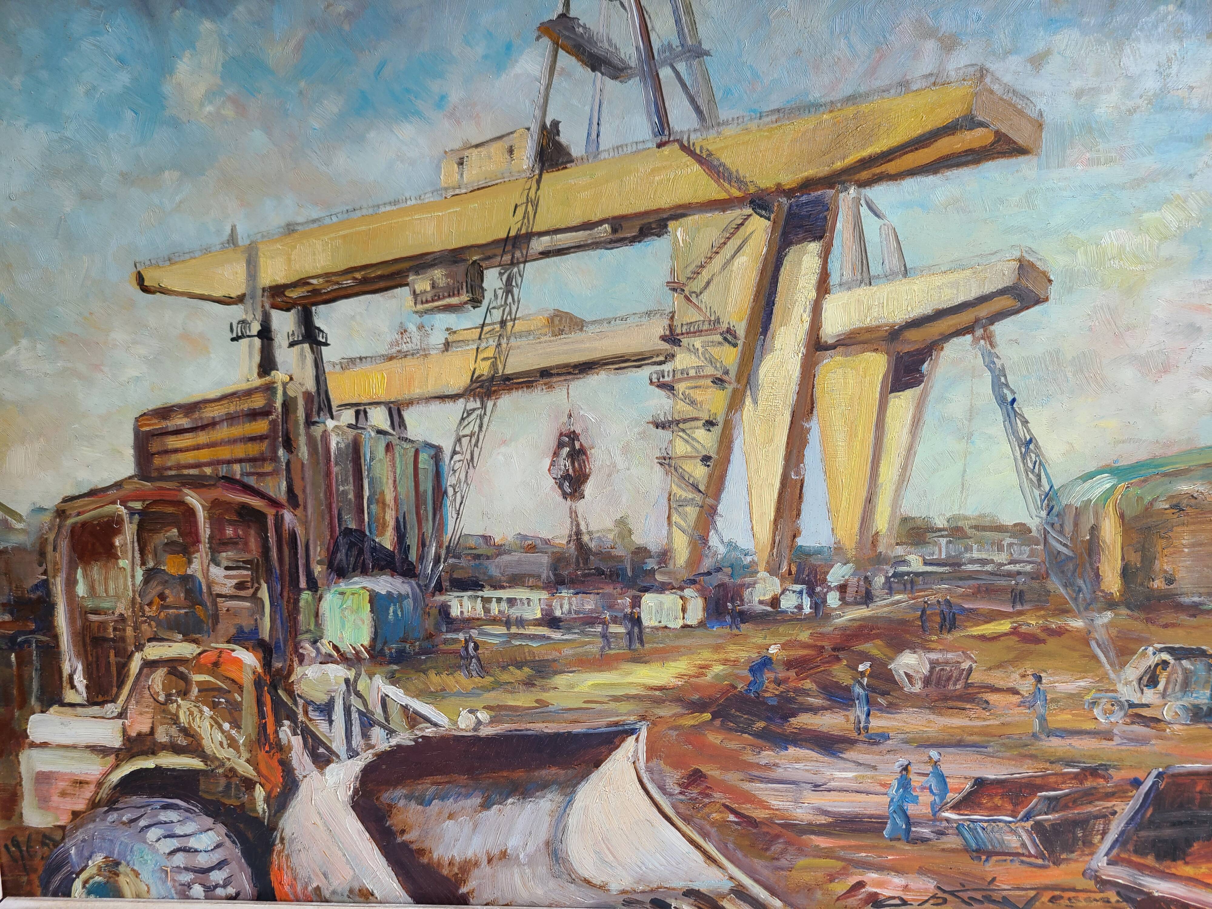 Painting 1965 industrial construction site