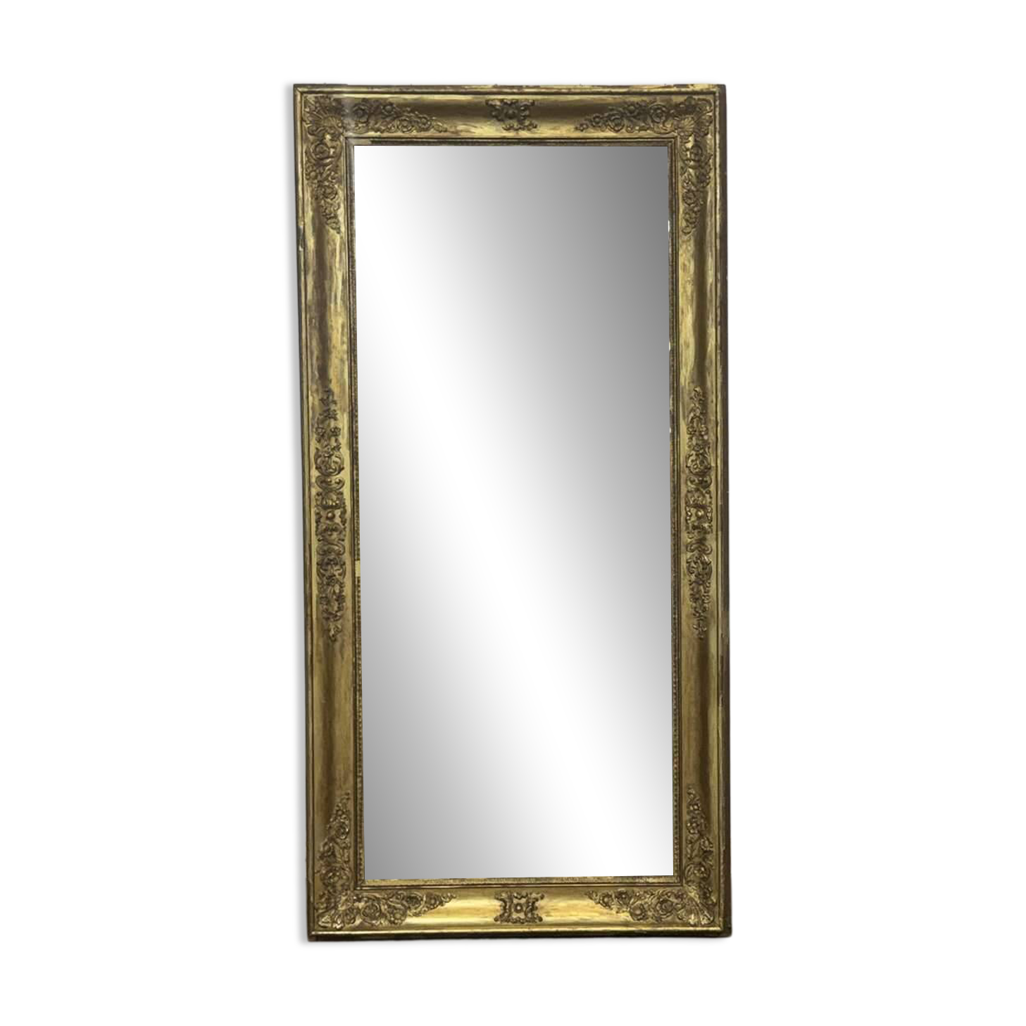 19th-century mirror in gilded wood and plaster.