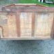 Vintage oak compass foot cabinet with 2 sliding doors painted red and blue