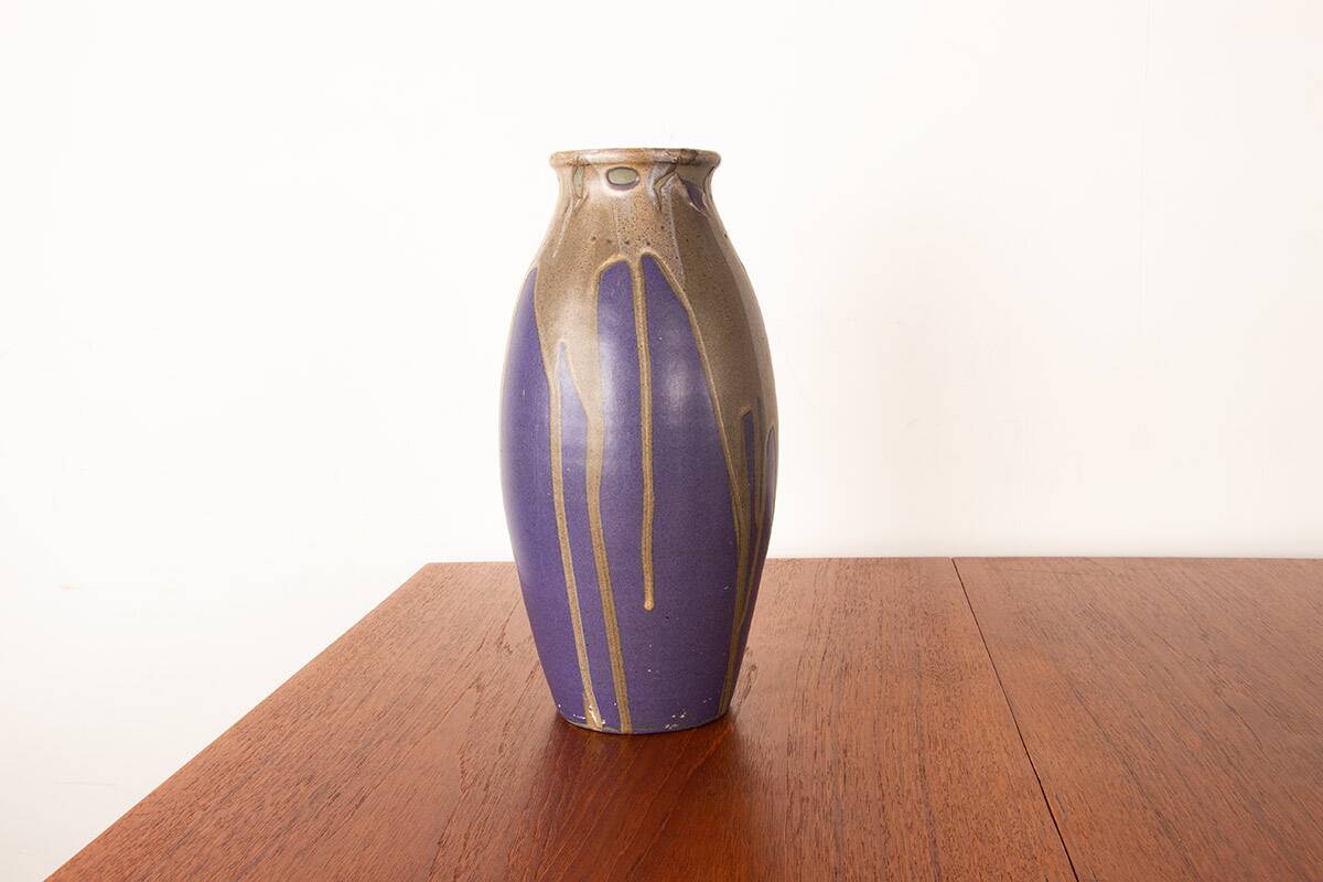 Large Art Deco glazed ceramic vase, by Léon Pointu, Puisaye stoneware.