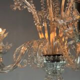Venetian Chandelier in Colorless Murano Glass with 6 Lights, Circa 1930