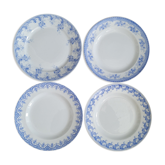 Set 4 assiettes dépareillées bleues