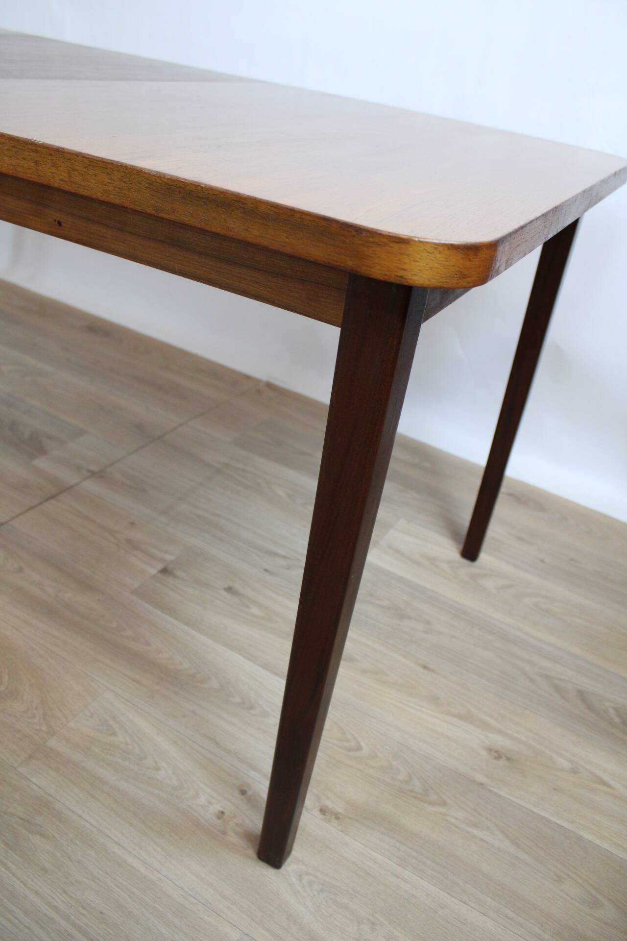 Vintage rectangular teak table with 130 cm dark legs and extension 1960 Sweden